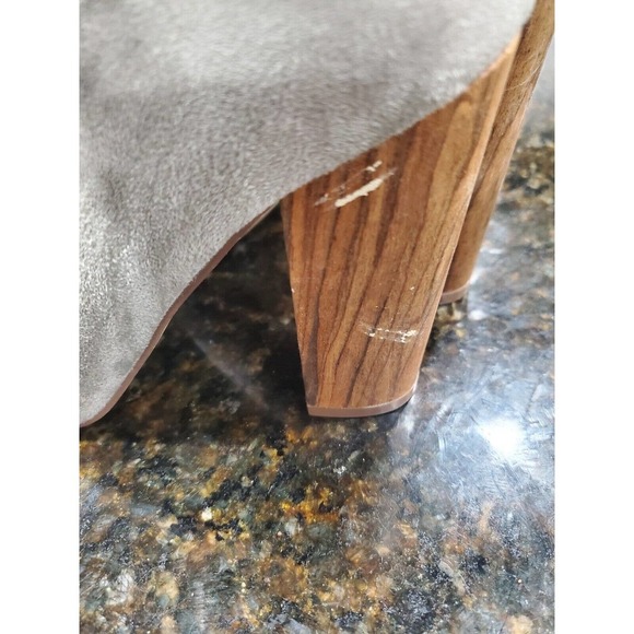 Noni Women's Gray Textile Upper Mid Calf Peep Toe Block Heels Casual Booties 8 - Picture 7 of 11